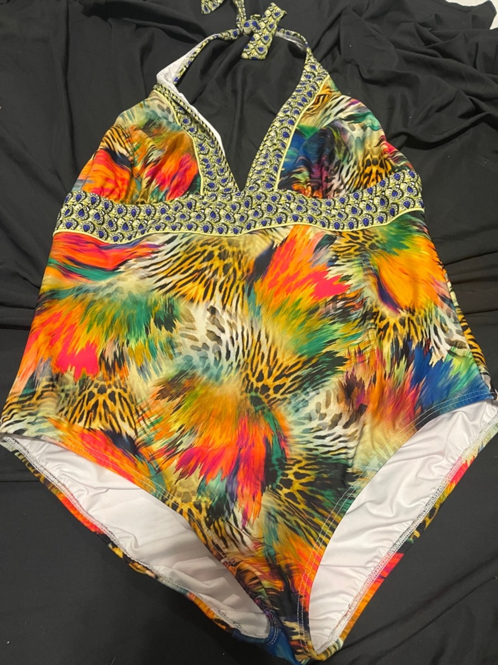 VENUS Bright Multicolor Halter One-Piece Swimsuit with Jewel Band